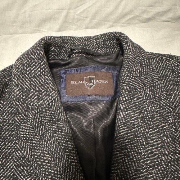 Black Brown 1826 - Men's Grey Herringbone Peacoat - Sz 38R (Medium) - Picture 2 of 5